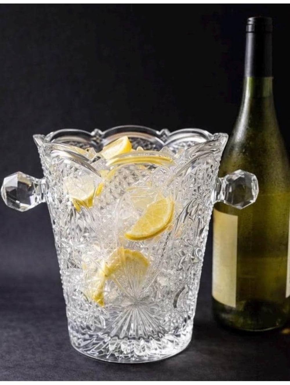 Vintage Pressed Glass Ice Bucket | Starburst Diamond Pattern Wine Cooler